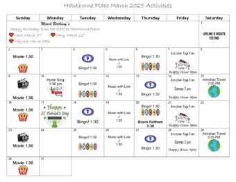 Hawthorne March Calendar