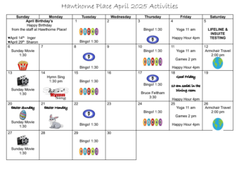 Hawthorne Place April Calendar