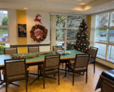 dining room decorated for the holidays