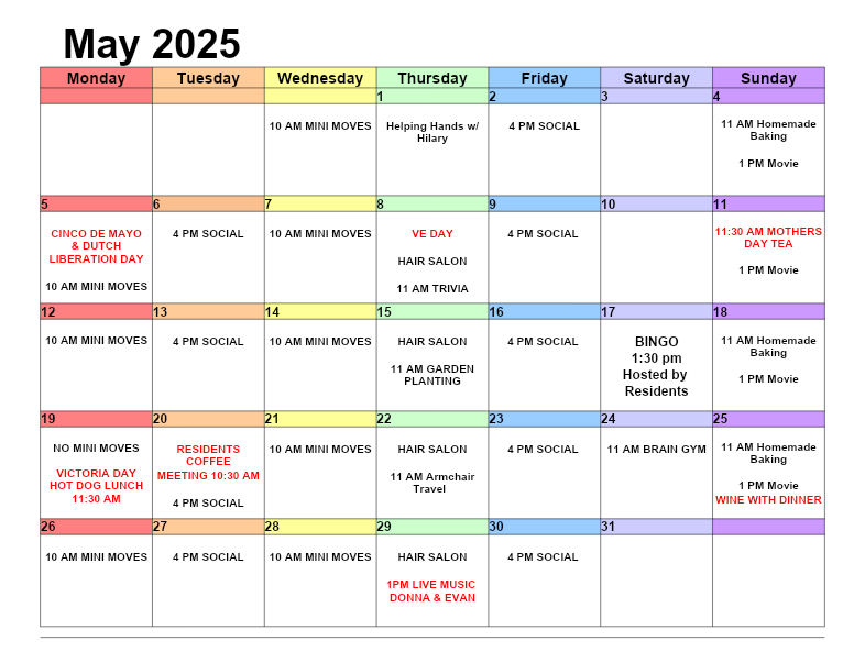Stevenson Place Activity Calendar May