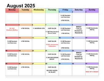 Stevenson Place August 2025 Activity Calendar