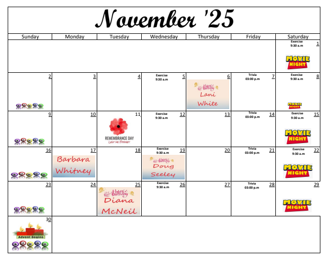 The Camelot November 2025 Calendar