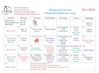 Wedgwood House November 2025 Activity Calendar