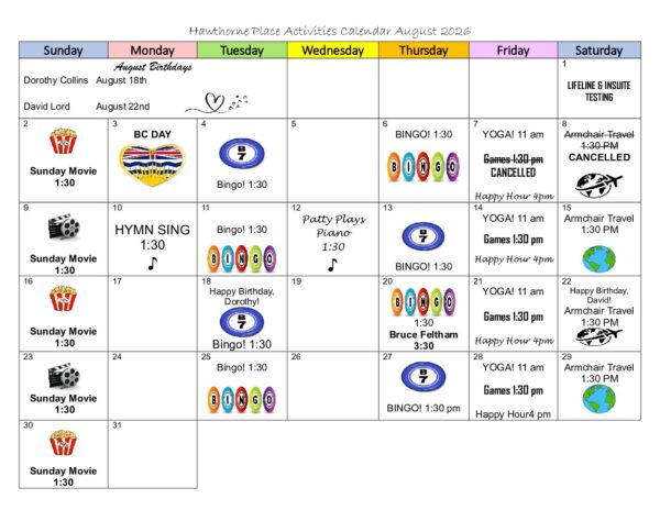 August 2026 Activity Calendar