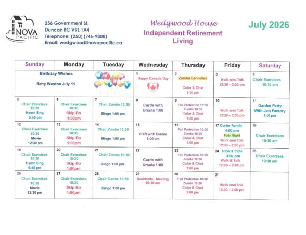 July 2026 activity calendar