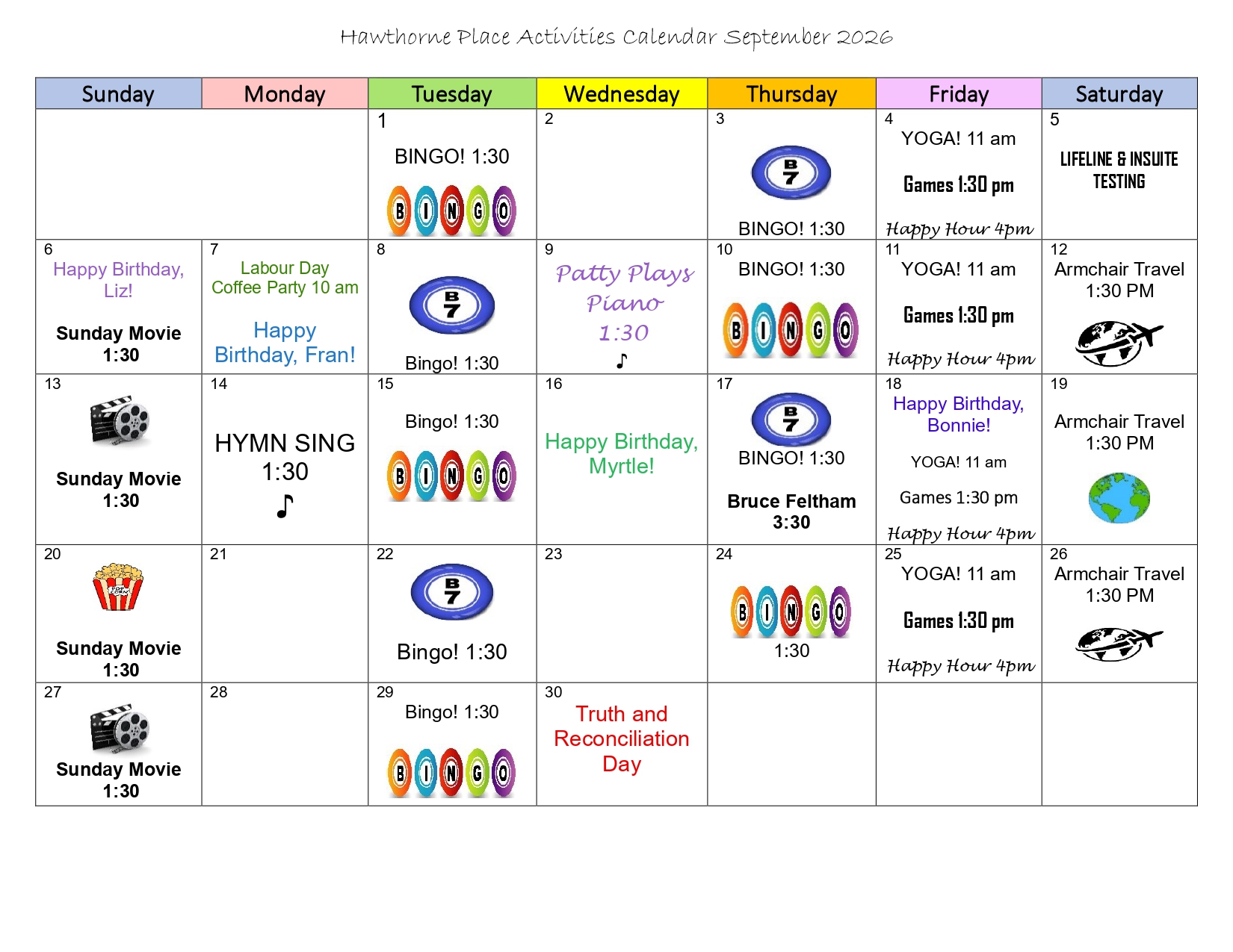 September 2026 Activity Calendar