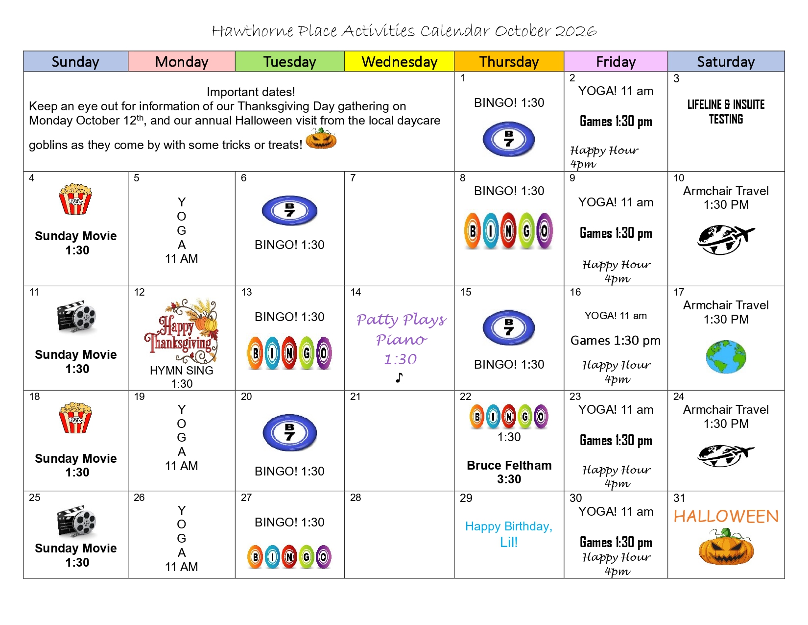 October 2026 Activity Calendar